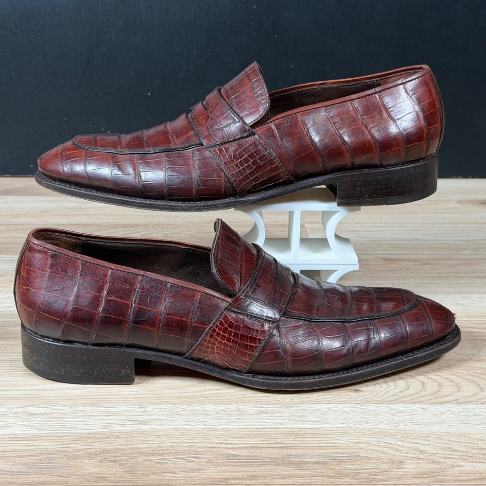 Caporicci Penny Loafers Mens Size 12 G Brown Alligator Leather Luxury Italy